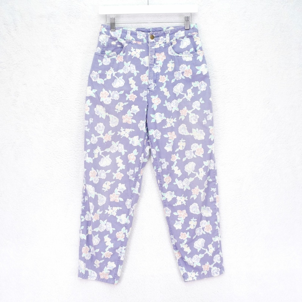 Talbots Petites Jeans Lightweight Floral Purple Green Pink -8P  27 / 25.5- High‎
